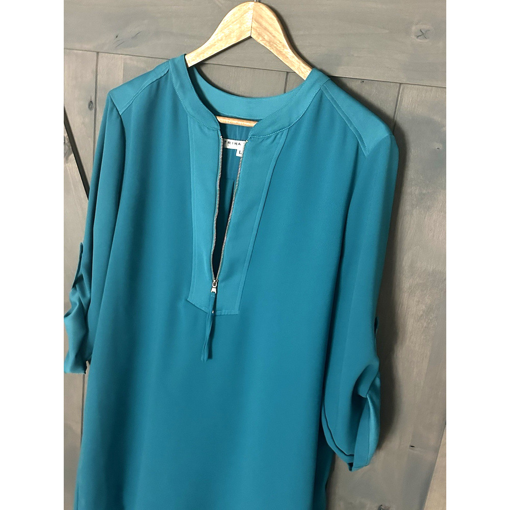 Trina Turk Womens L Coastal Shirt Dress 3/4 Sleeve Half Zip Shirt Dress Travel